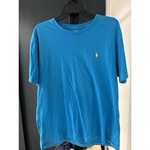 Polo Ralph‎ Lauren Men's L Blue Crew Neck T-Shirt Yellow Pony Logo Cotton Tee